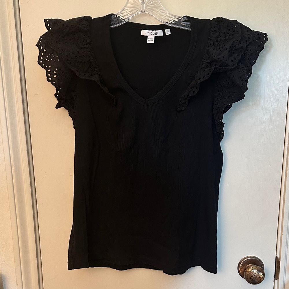 Chico's Black Eyelet Sleeve Blouse